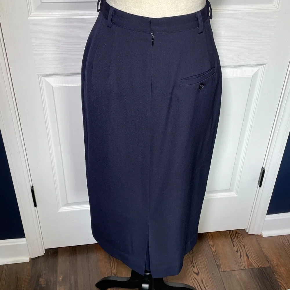 Vintage Austin Reed Worsted Wool Navy Pencil Skirt Lined Straight Office Size 8 - Picture 4 of 8